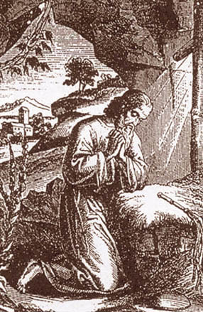 St. Abraham praying in his desert cave